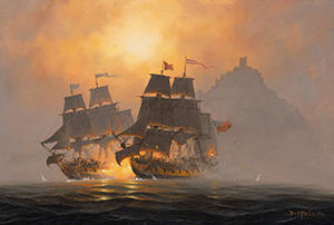 Privateer In Mounts Bay. A painting by Donald MacLeod