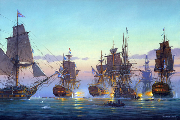HMS Thesis Battle Of the Nile.&nbsp;Maritime Art By St Ives Artist Donald MacLeod